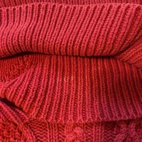 Vintage Eddie Bauer Womens Sweater Cable Knit‎ Red Fisherman Cowl V Neck Sz PS - Picture 11 of 11